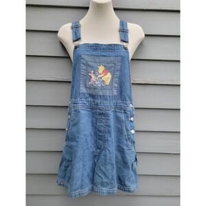 The Disney Store Winnie the Pooh Denim Shortalls Blue Embroidered Eeyore Size S